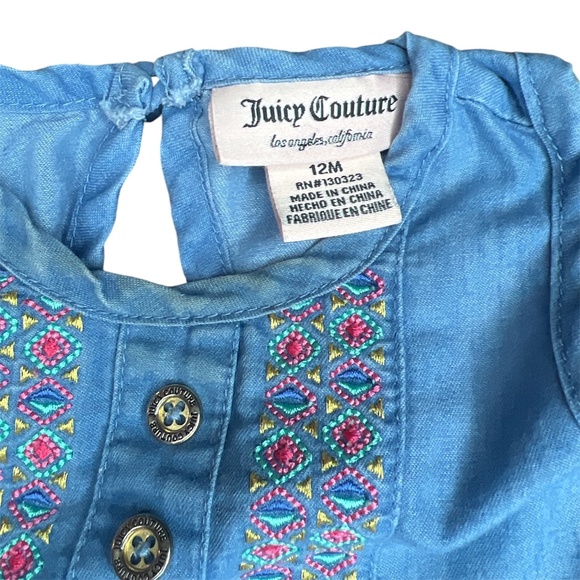 Juicy Couture Baby/Kids Boho Chambray Dress w Emroidery & Hem Tassels 12M - Picture 4 of 5